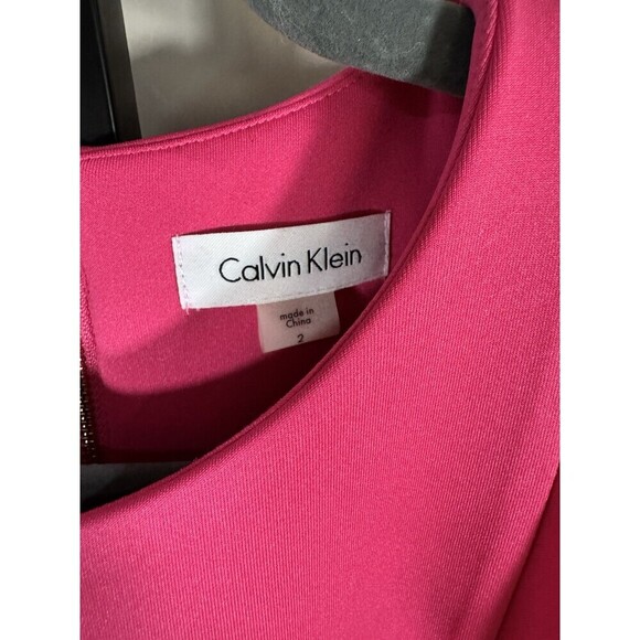 CALVIN KLEIN SZ 2 HOT PINK GOLD ZIP BODYCON COCKTAIL DRESS ELEGANT CHIC FORMAL - Picture 2 of 6